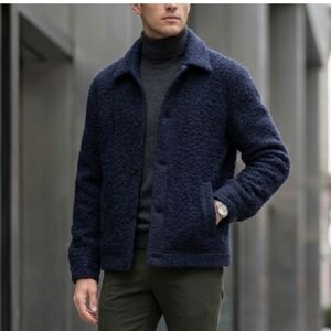 ​NWT COS 100% Wool Men's Textured Jacket Navy L Quiet Luxury Minimalist Shacket